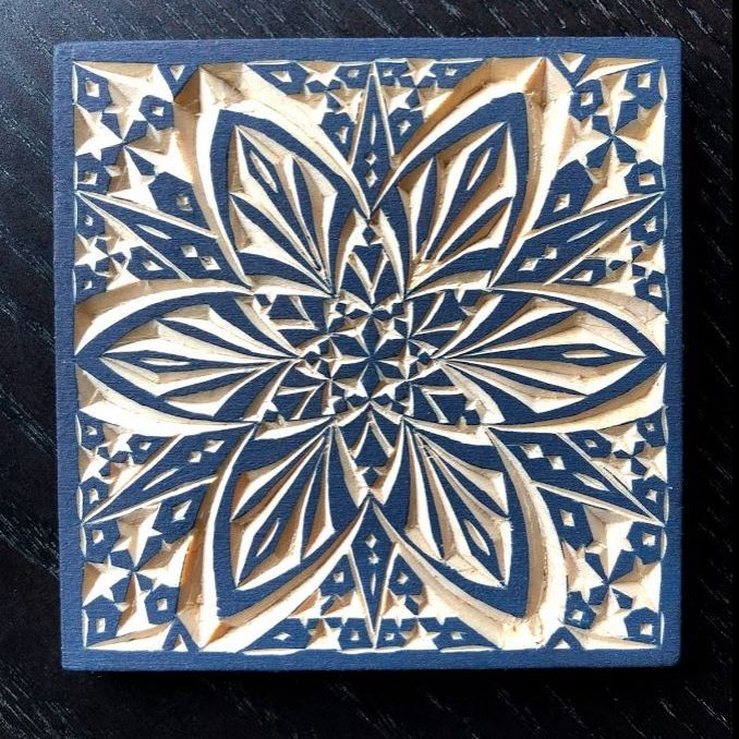 Carving on basswood with blue paint